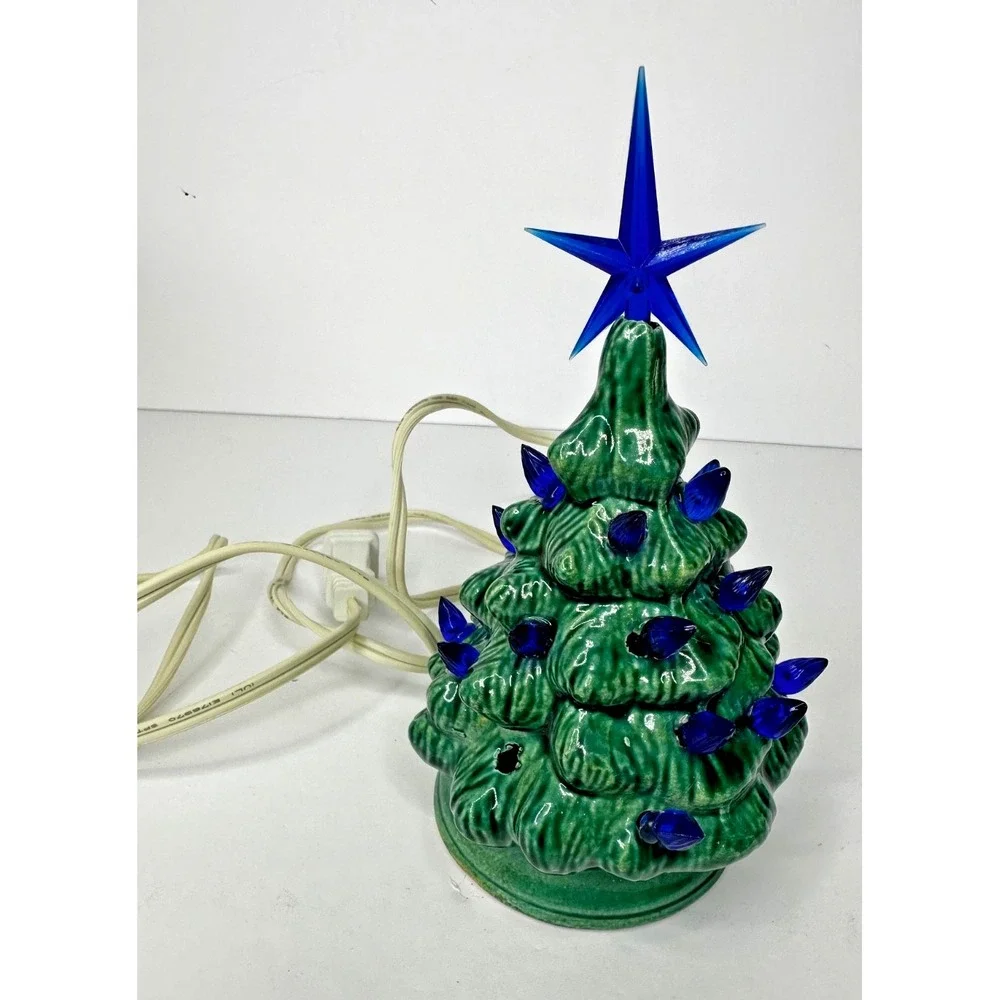 VTG Ceramic Light Up Christmas Tree Blue 5